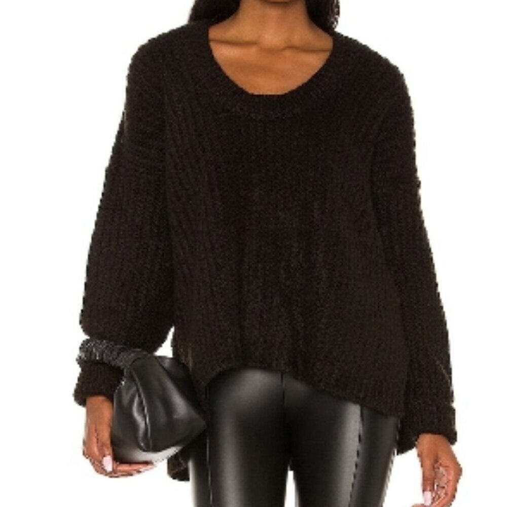 Free People Blue Bell V-Neck Sweater – Black, Size XS (NWT)